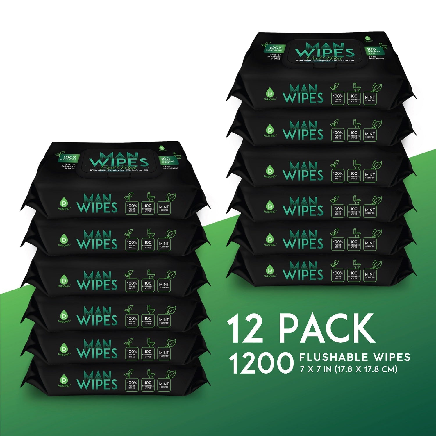 12 Pack of Flushable Man Wipes (1200 Mint Scented Wipes)-1